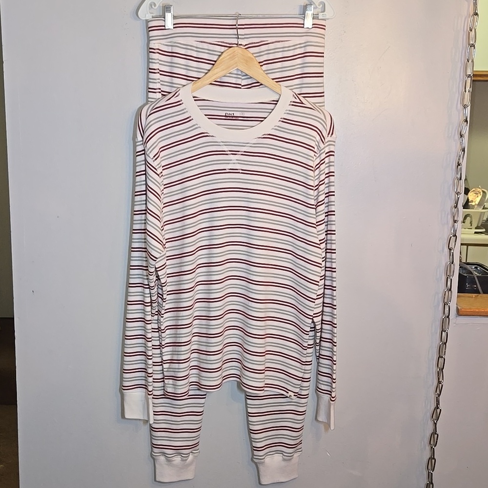 Pact Unisex Ruby Stripe One For All Organic Cotton Pant Pajama Set NWOT